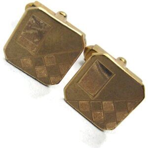 Swank 1/20 10K Gold Filled Cufflinks Square Checker Design Wedding Tux Vintage